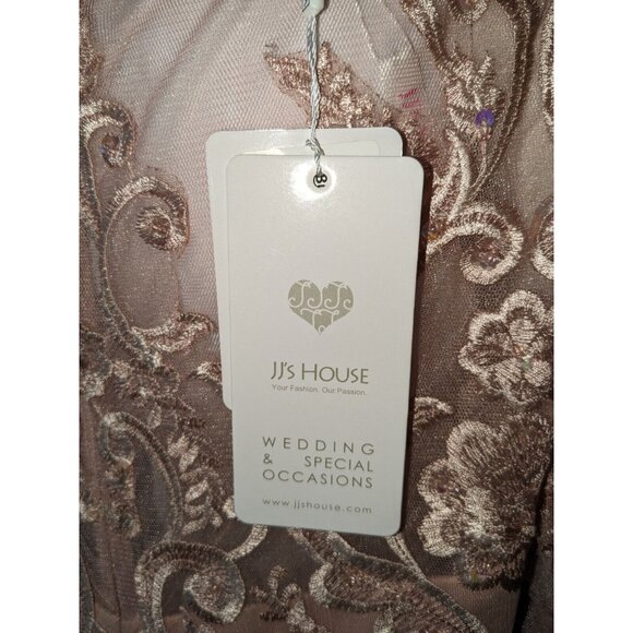 JJs House Beaded Lace Chiffon Womens 12 Formal Dress Gown Dusty Rose Pink Prom - Picture 3 of 4